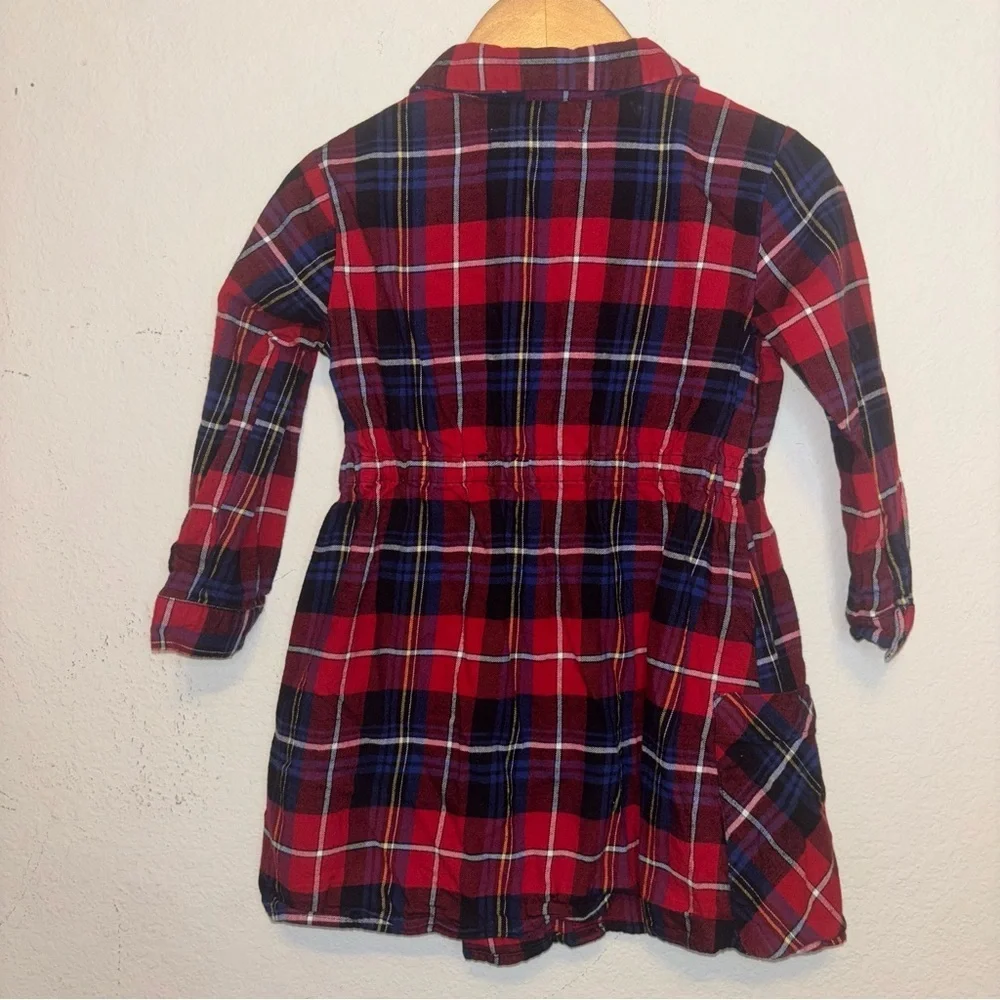 ZARA kids red navy plaid shirt dress, girls size 5 Long Sleeve Dress